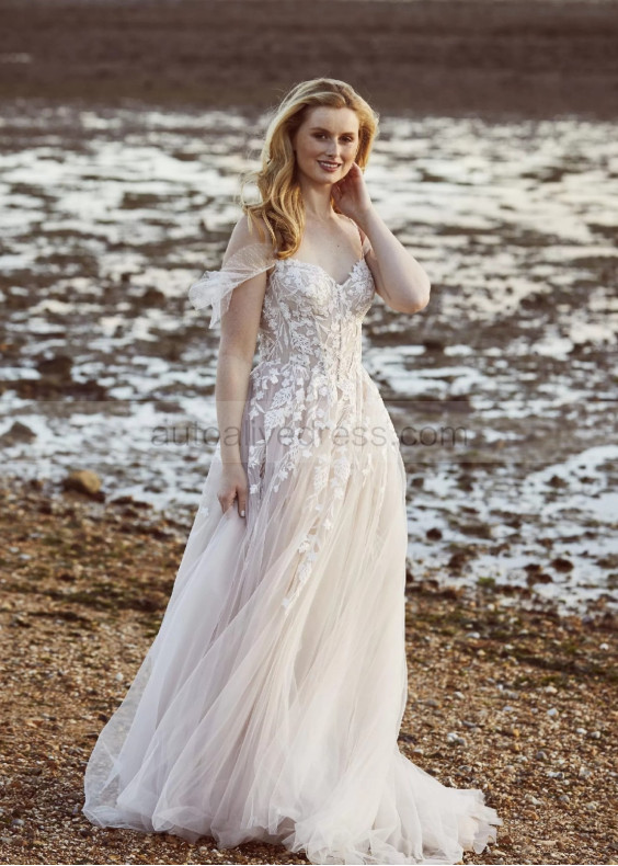 Cold Shoulder Beaded Lace Tulle Chic Wedding Dress Cold Shoulder Beaded Lace Tulle Chic Wedding Dress